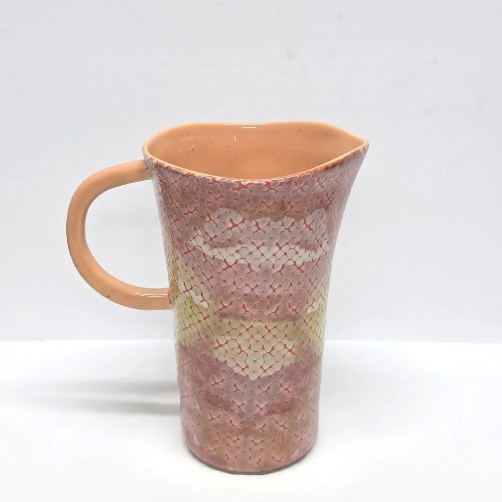 Anthropologie Cora Pitcher Peach Orange Red Honeycomb Stoneware Pottery Retired